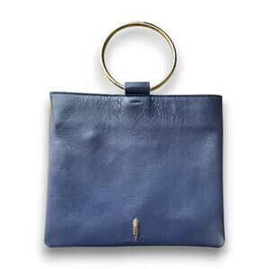 Thacker Le Pouch Leather Ring Handle Handbag Navy Blue